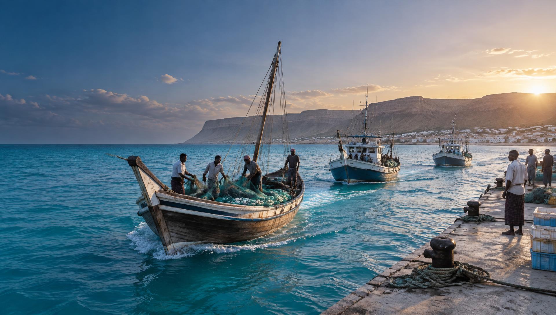Fishing vessels and crews approaching the Puntland coast